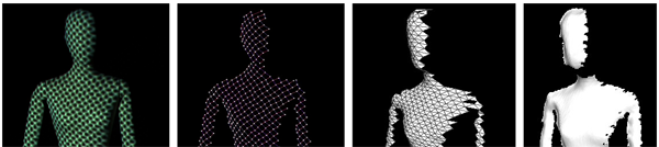 3D reconstruction ( input image, detected grid, grid reconstruction, dence　reconstruction )